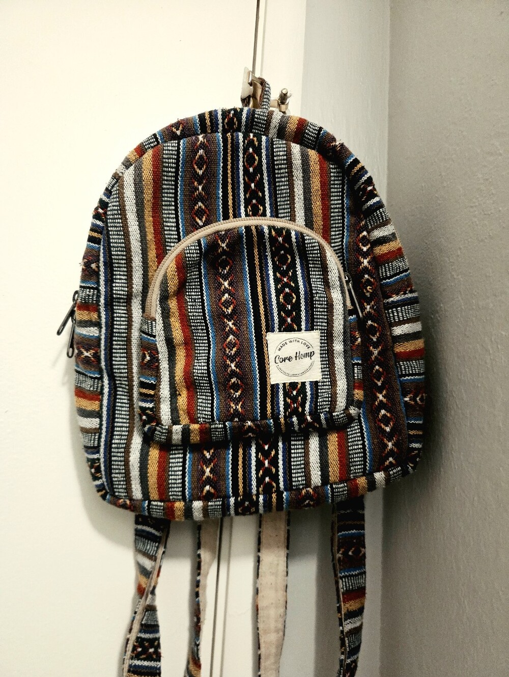 Core Hemp Woven Boho Striped Mini Backpack Festival Hippie